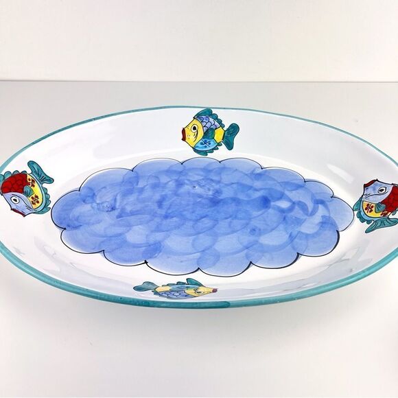 Large Italian Ceramic Desuir Hand painted Oval Serving Plate Platter 18.5”x12” - Picture 2 of 8
